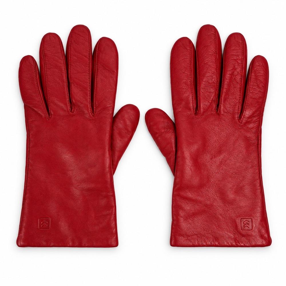 Isotoner L Leather Gloves Red Genuine Leather Warm Winter Classic Logo Aris 115